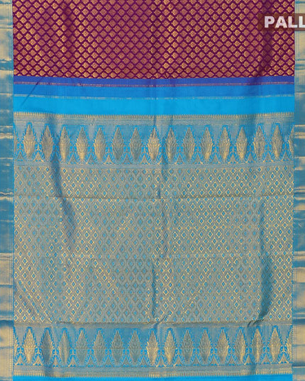 Pure kanjivaram silk saree purple and blue with allover zari woven brocade weaves and rich zari woven paisley border and Embroidery work blouse - {{ collection.title }} by Prashanti Sarees