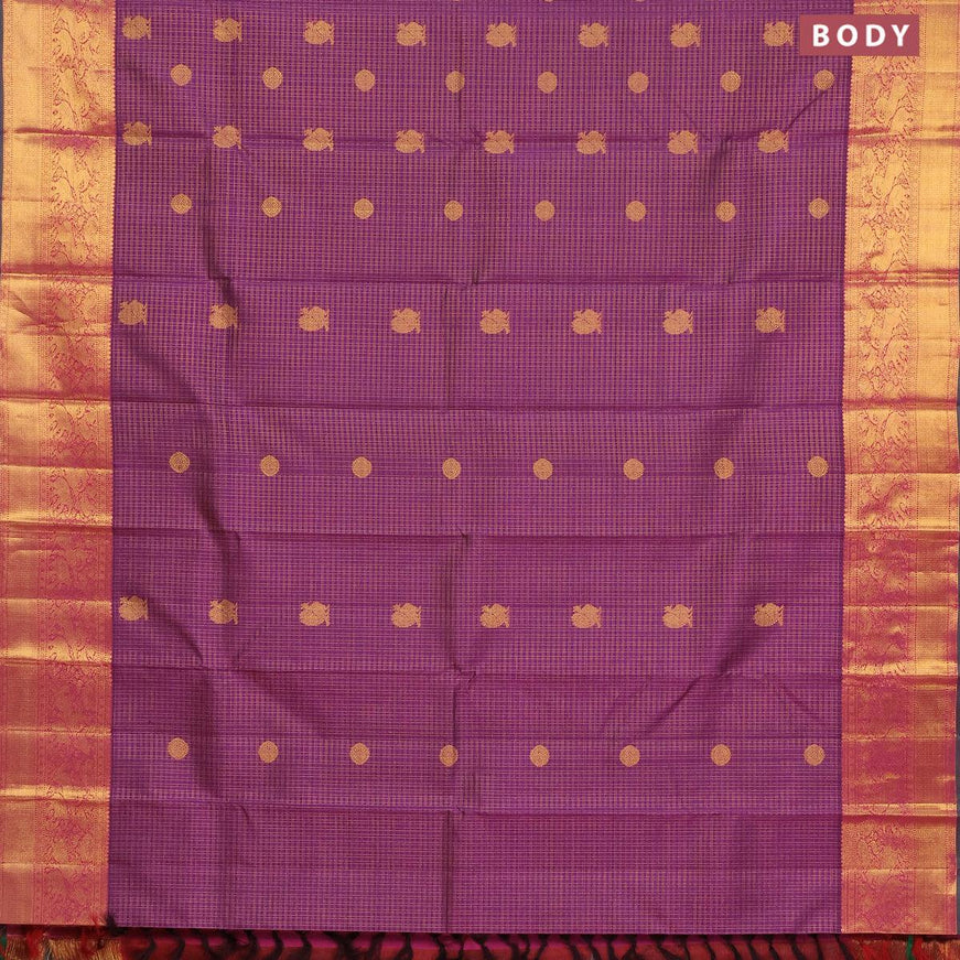 Pure kanjivaram silk saree purple and dual shade of green with allover small zari checked pattern & buttas and rich zari woven border - {{ collection.title }} by Prashanti Sarees