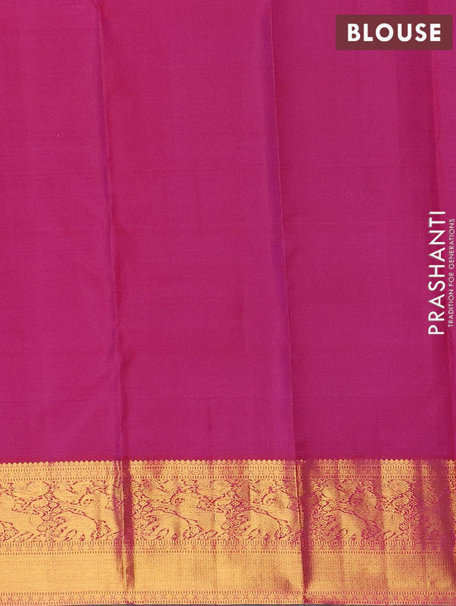 Pure kanjivaram silk saree purple and dual shade of green with allover small zari checked pattern & buttas and rich zari woven border - {{ collection.title }} by Prashanti Sarees