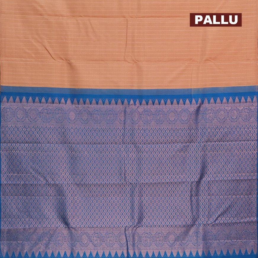 Pure kanjivaram silk saree sandal and cs blue with allover copper zari stripes pattern in borderless style - {{ collection.title }} by Prashanti Sarees