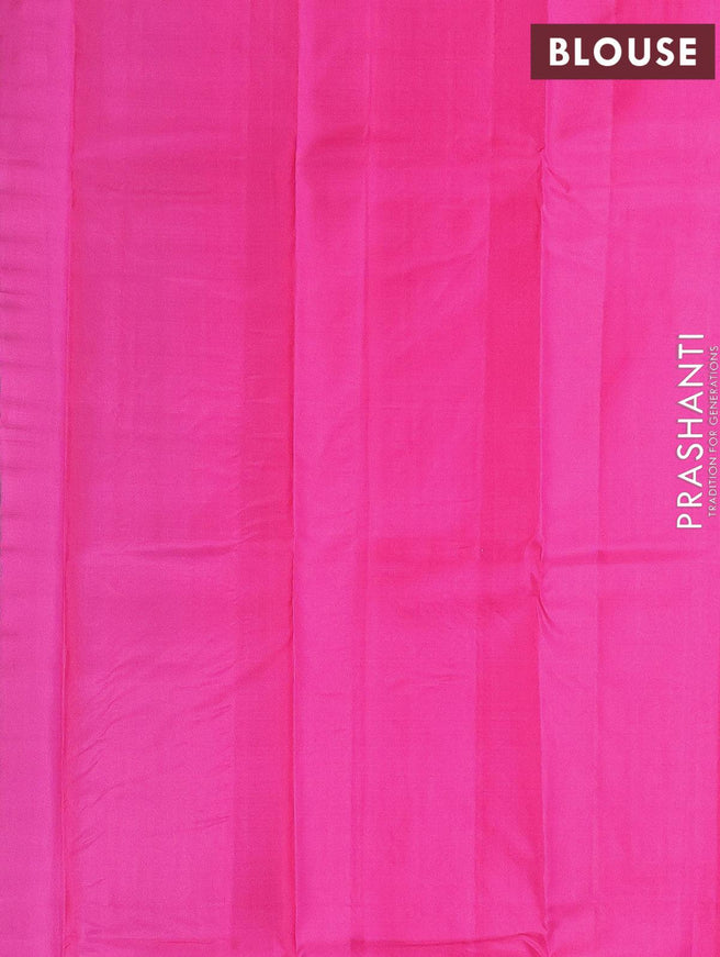 Pure kanjivaram silk saree teal blue and pink shade with silver zari woven buttas in borderless style - {{ collection.title }} by Prashanti Sarees