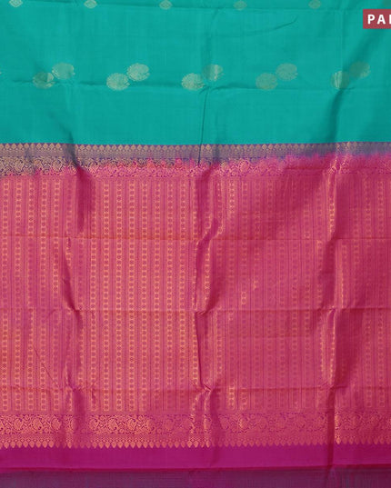 Pure kanjivaram silk saree teal blue and pink with zari woven annam buttas in borderless style - {{ collection.title }} by Prashanti Sarees