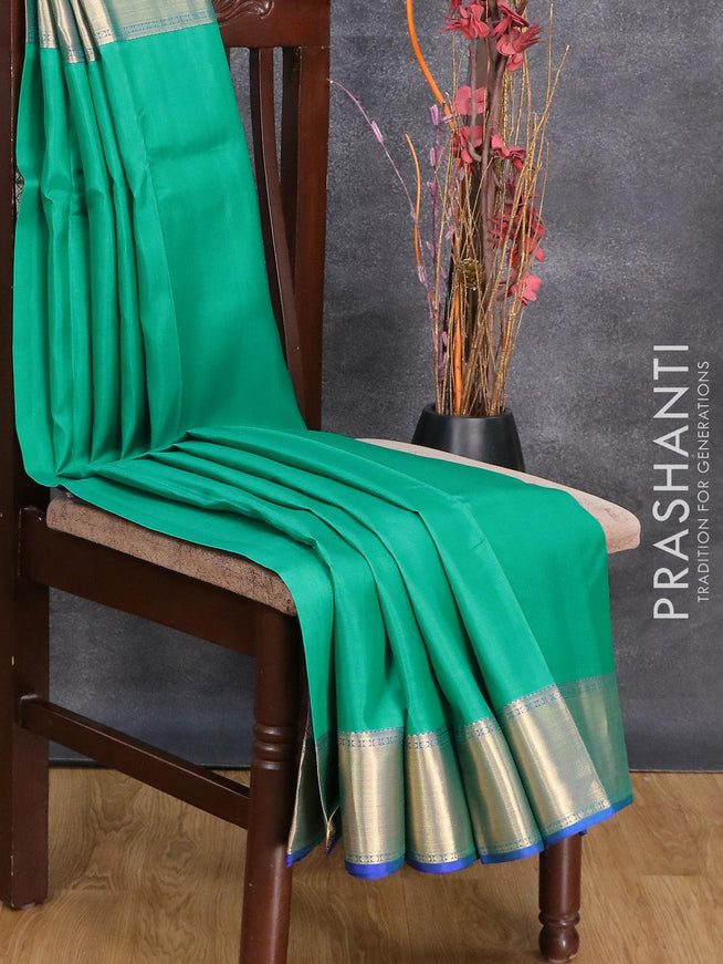 Pure kanjivaram silk saree teal green and blue with plain body and zari woven bavanji border - {{ collection.title }} by Prashanti Sarees