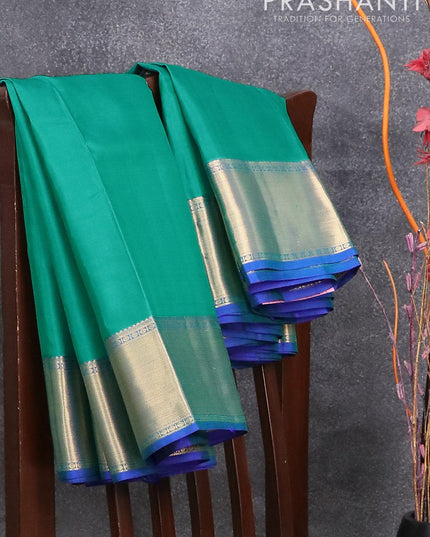Pure kanjivaram silk saree teal green and blue with plain body and zari woven bavanji border - {{ collection.title }} by Prashanti Sarees