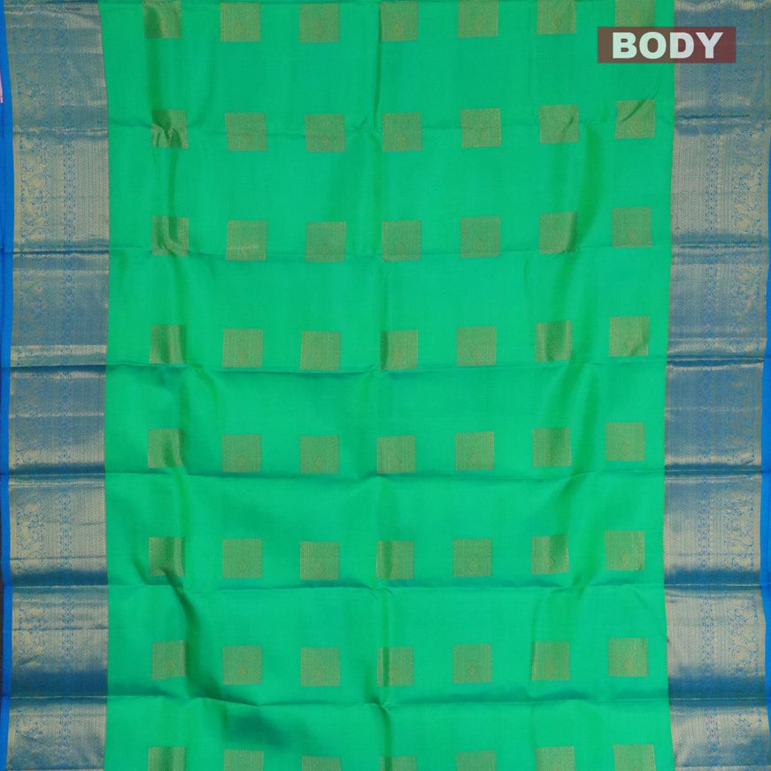 Pure Kanjivaram silk saree teal green and light blue with zari woven box type buttas and zari woven annam border - {{ collection.title }} by Prashanti Sarees