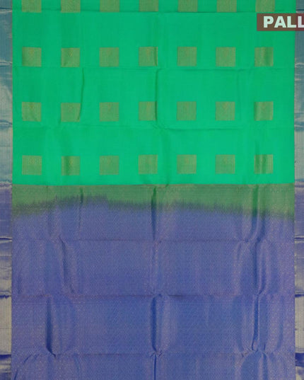 Pure Kanjivaram silk saree teal green and light blue with zari woven box type buttas and zari woven annam border - {{ collection.title }} by Prashanti Sarees