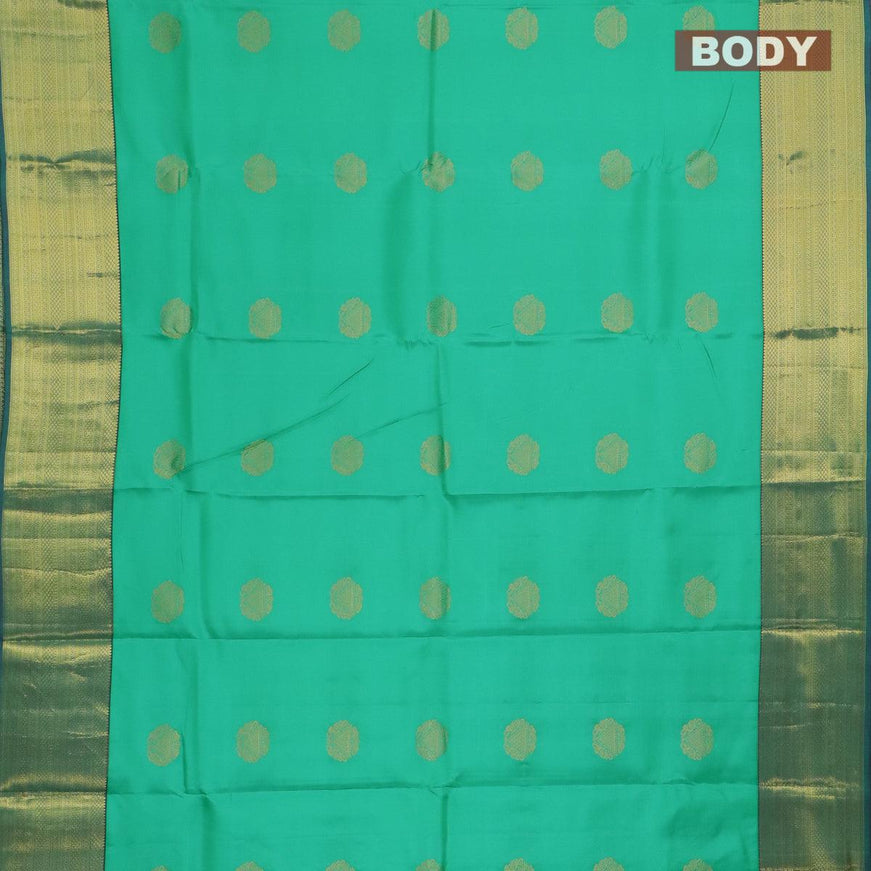 Pure kanjivaram silk saree teal green shade and deep jamun shade with zari woven buttas and zari woven border - {{ collection.title }} by Prashanti Sarees