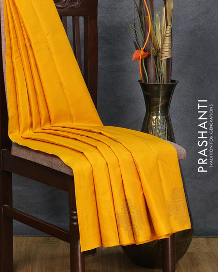 Pure kanjivaram silk saree yellow and pastel grey with zari woven box type buttas in borderless style - {{ collection.title }} by Prashanti Sarees