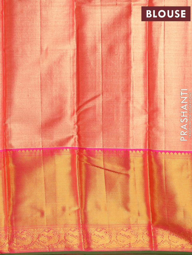 Pure kanjivaram tissue silk saree green shade and pink with allover zari woven brocade pattern and long zari woven border - {{ collection.title }} by Prashanti Sarees