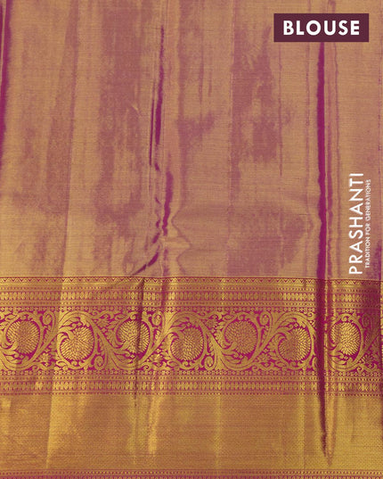 Pure kanjivaram tissue silk saree pale orange and pink with allover zari woven brocade weaves and long rich floral design zari woven border - {{ collection.title }} by Prashanti Sarees