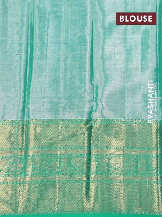 Pure kanjivaram tissue silk saree pastel shade and teal green with allover zari woven brocade weaves and long rich zari woven annam design border - {{ collection.title }} by Prashanti Sarees