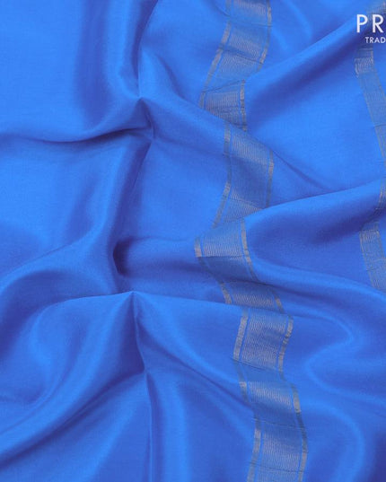 Pure mysore silk saree cs blue with plain body and floral design zari woven simple border - {{ collection.title }} by Prashanti Sarees