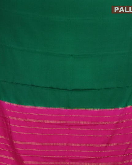 Pure Mysore silk saree green and pink with plain body and paisley zari woven border - {{ collection.title }} by Prashanti Sarees