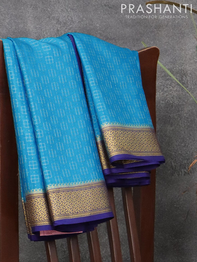 Pure mysore silk saree light blue and blue with allover zari checks and zari woven border - {{ collection.title }} by Prashanti Sarees