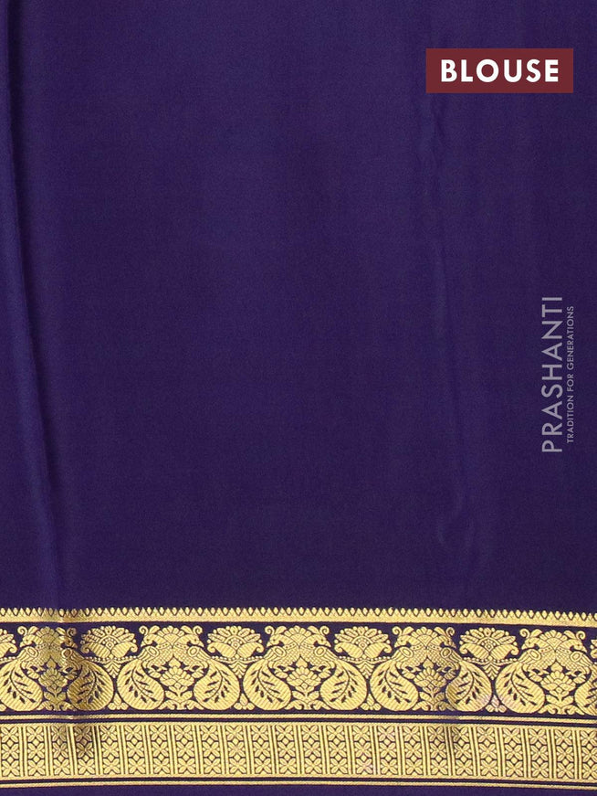 Pure mysore silk saree light blue and blue with plain body and peacock design zari woven border - {{ collection.title }} by Prashanti Sarees