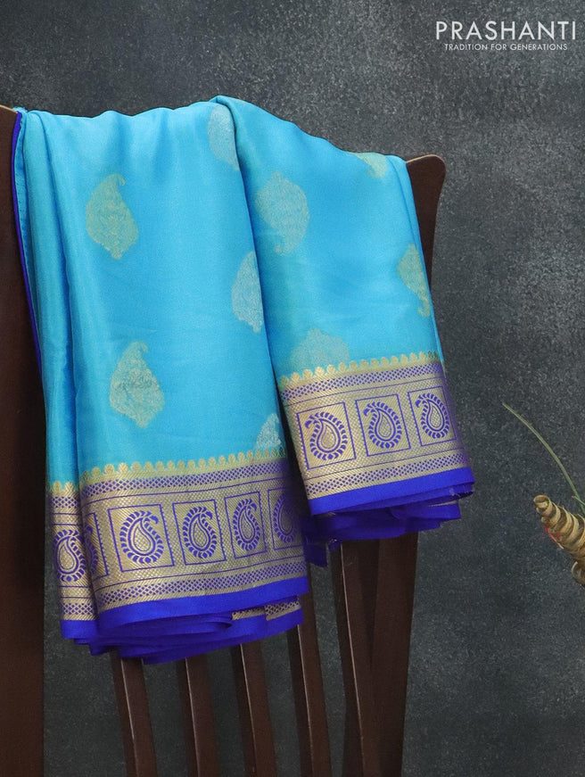 Pure Mysore silk saree light blue and blue with zari woven buttas and zari woven paisley border - {{ collection.title }} by Prashanti Sarees
