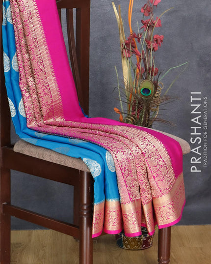 Pure mysore silk saree light blue and pink with zari woven buttas and zari woven border - {{ collection.title }} by Prashanti Sarees