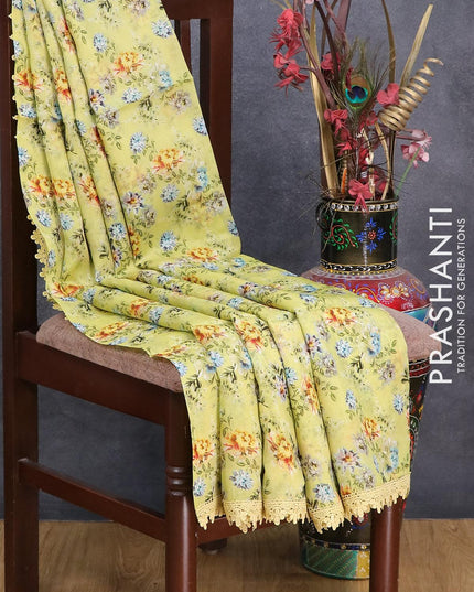Pure organza saree light green with allover floral prints and crocia lace work border - {{ collection.title }} by Prashanti Sarees