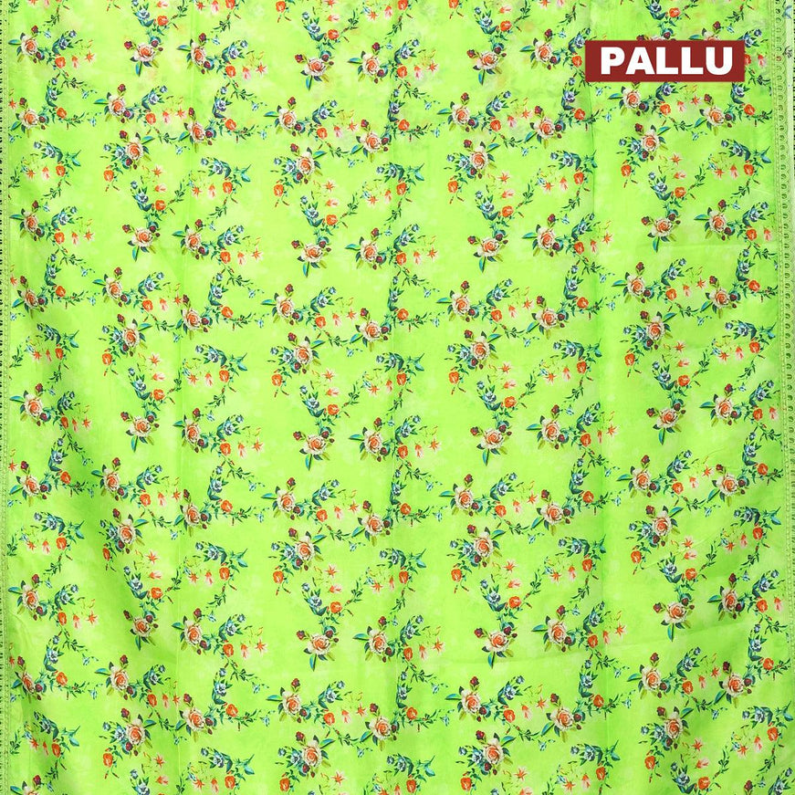 Pure organza saree light green with allover floral prints and crocia lace work border - {{ collection.title }} by Prashanti Sarees