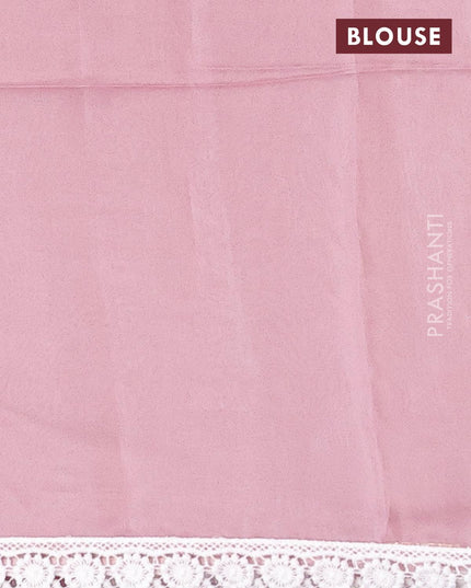 Pure organza saree pastel pink with allover floral prints and crocia lace work border - {{ collection.title }} by Prashanti Sarees