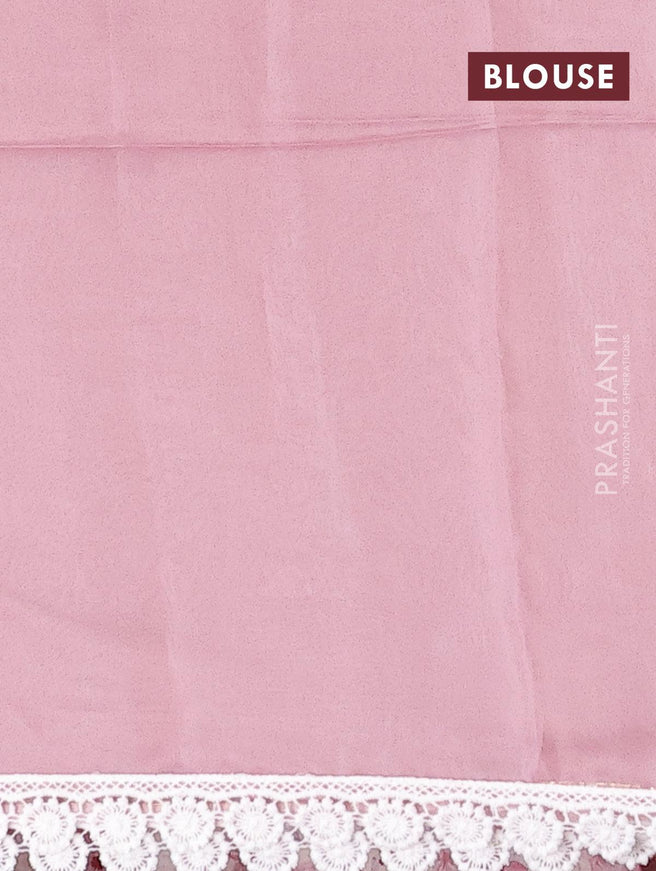 Pure organza saree pastel pink with allover floral prints and crocia lace work border - {{ collection.title }} by Prashanti Sarees