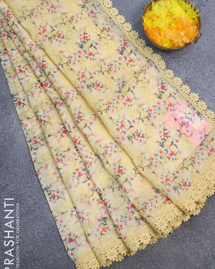 Pure organza saree sandal with allover floral prints and crocia lace work border - {{ collection.title }} by Prashanti Sarees