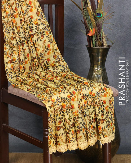 Pure organza saree yellow with allover floral prints and crocia lace work border - {{ collection.title }} by Prashanti Sarees