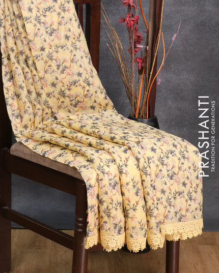 Pure organza saree yellow with allover floral prints and crocia lace work border - {{ collection.title }} by Prashanti Sarees