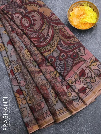 Pure organza silk saree grey with allover kalamkari prints and printed border - {{ collection.title }} by Prashanti Sarees