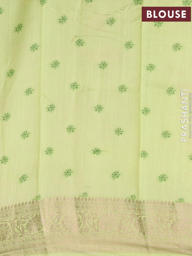 Pure organza silk saree light green with allover floral prints and zari woven border - {{ collection.title }} by Prashanti Sarees