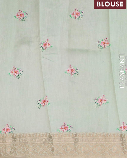 Pure organza silk saree patel green shade with allover floral prints and zari woven border - {{ collection.title }} by Prashanti Sarees