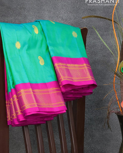 Pure paithani silk saree dual shade of teal bluish green and pink with zari woven buttas and zari woven border - {{ collection.title }} by Prashanti Sarees