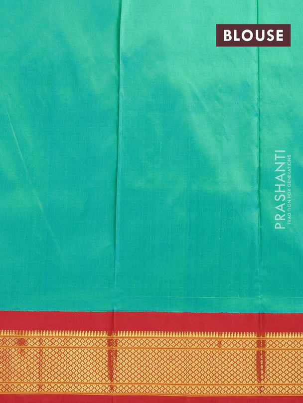 Pure paithani silk saree dual shade of teal bluish green and red with allover zari woven buttas and zari woven border - {{ collection.title }} by Prashanti Sarees