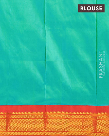 Pure paithani silk saree dual shade of teal bluish green and red with zari woven buttas and zari woven border - {{ collection.title }} by Prashanti Sarees