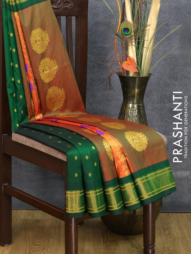 Pure paithani silk saree green and red shade with allover zari woven buttas and zari woven border - {{ collection.title }} by Prashanti Sarees