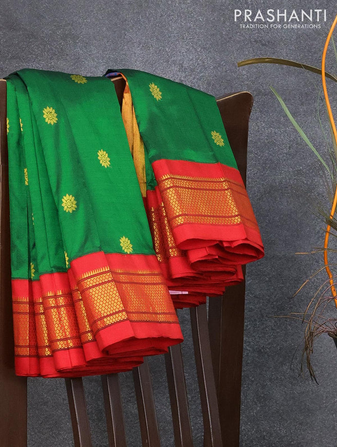Pure paithani silk saree green and red with zari woven buttas and zari woven border - {{ collection.title }} by Prashanti Sarees