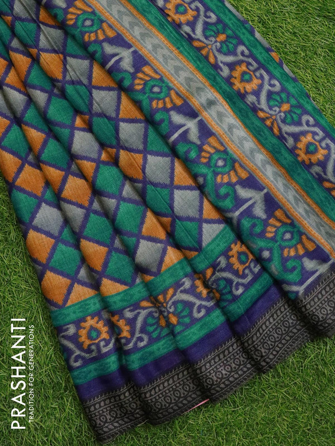 Pure Pashmina saree multi colour and blue with geomatric prints and woven border - {{ collection.title }} by Prashanti Sarees