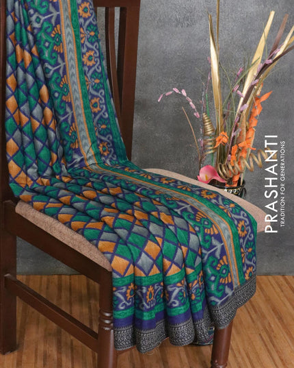 Pure Pashmina saree multi colour and blue with geomatric prints and woven border - {{ collection.title }} by Prashanti Sarees