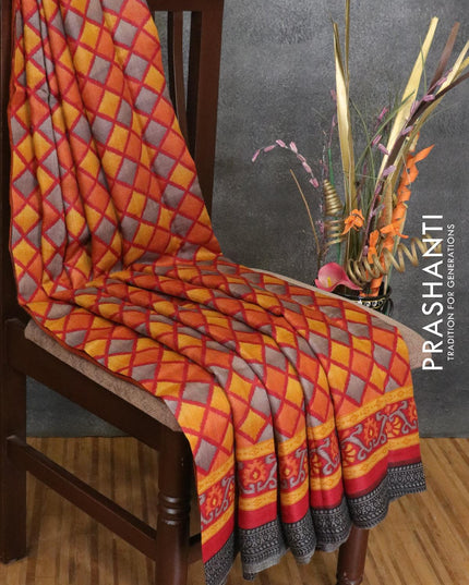 Pure Pashmina saree multi colour and red with geomatric prints and woven border - {{ collection.title }} by Prashanti Sarees