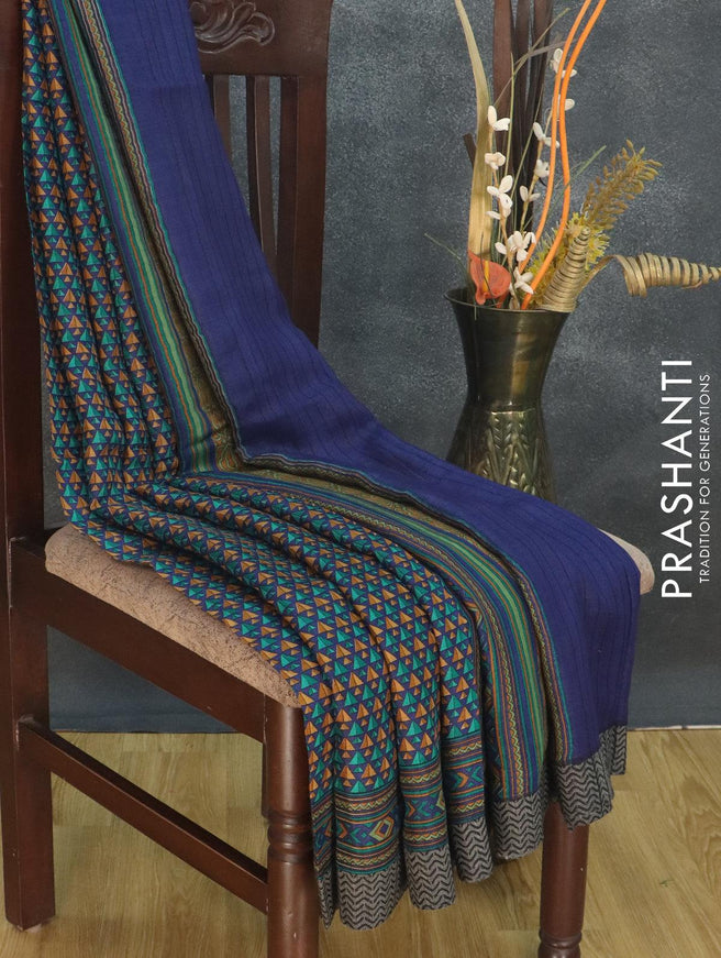 Pure Pashmina silk saree blue and black with allover geometric prints and woven border - {{ collection.title }} by Prashanti Sarees