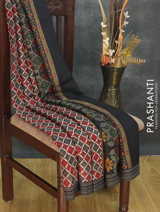 Pure Pashmina silk saree cream red and black with allover prints and woven border - {{ collection.title }} by Prashanti Sarees