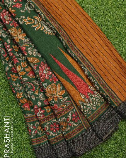 Pure Pashmina silk saree green and black with allover floral prints and woven border - {{ collection.title }} by Prashanti Sarees