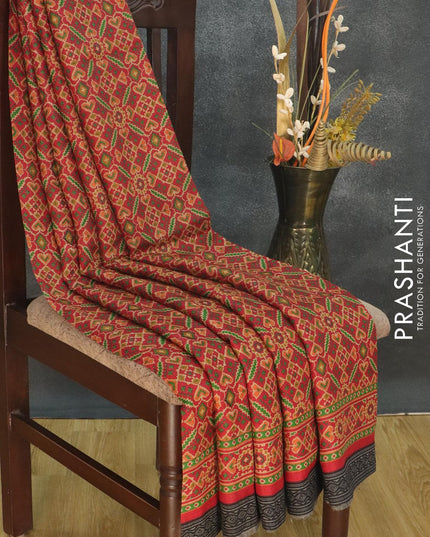 Pure Pashmina silk saree maroon and black with allover ikat prints and woven border - {{ collection.title }} by Prashanti Sarees