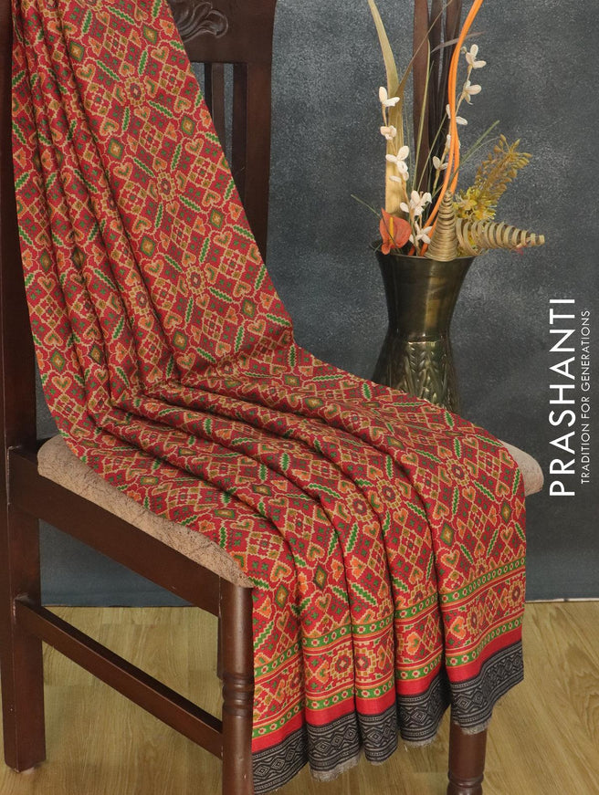 Pure Pashmina silk saree maroon and black with allover ikat prints and woven border - {{ collection.title }} by Prashanti Sarees