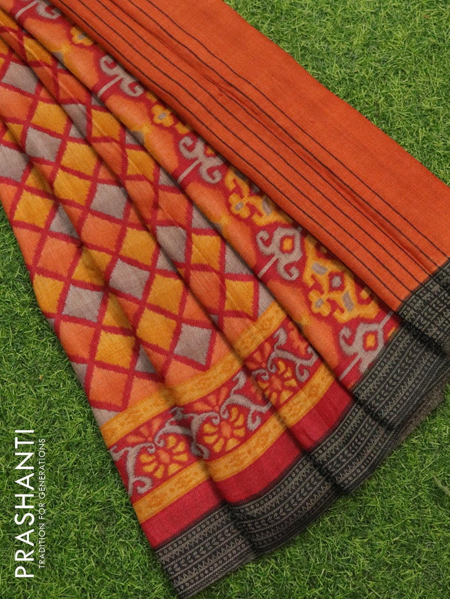 Pure Pashmina silk saree red and mustard shade with allover geometric prints and woven border - {{ collection.title }} by Prashanti Sarees