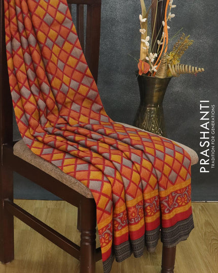 Pure Pashmina silk saree red and mustard shade with allover geometric prints and woven border - {{ collection.title }} by Prashanti Sarees