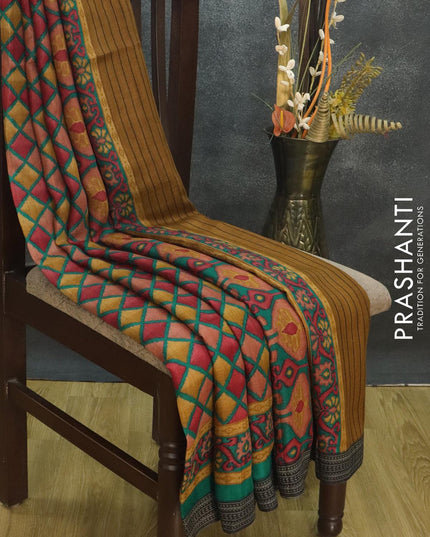 Pure Pashmina silk saree teal green and mustard shade with allover geometric prints and woven border - {{ collection.title }} by Prashanti Sarees