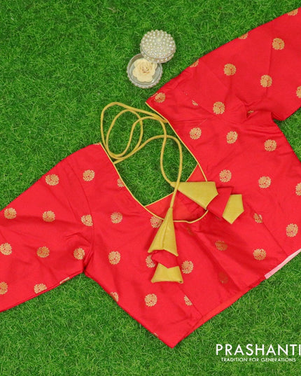 Pure silk ready made blouse red with back knot and zari woven buttas - {{ collection.title }} by Prashanti Sarees