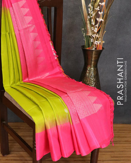 Pure soft silk saree light green and candy pink with silver zari weaves and simple border - {{ collection.title }} by Prashanti Sarees
