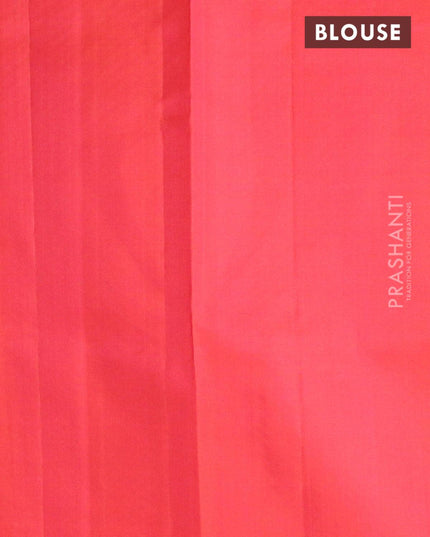 Pure soft silk saree light green and dual shade of pinkish orange with allover zari weaves in borderless style - {{ collection.title }} by Prashanti Sarees